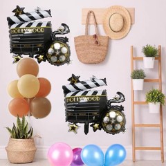 2 Pcs Cine Camera Mylar Foil Balloons Movie Night Balloons for Birthday Party