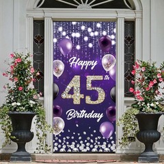 Happy 45th Birthday Backdrop Banner Purple Theme Background with Shiny Diamon…