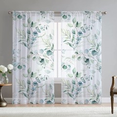 Green Eucalyptus Leaves Curtains for Living Room 84 inch Length 2 Panels Set …