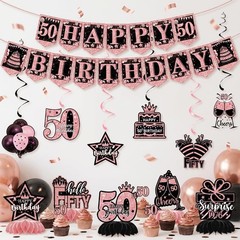 50th Birthday Decorations – 12 PCS Rose Gold Happy 50th Birthday Banner 50th …
