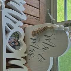 Wood Wedding Signs Set, Reusable Hanging Decorations, White Brown, 5 Pieces