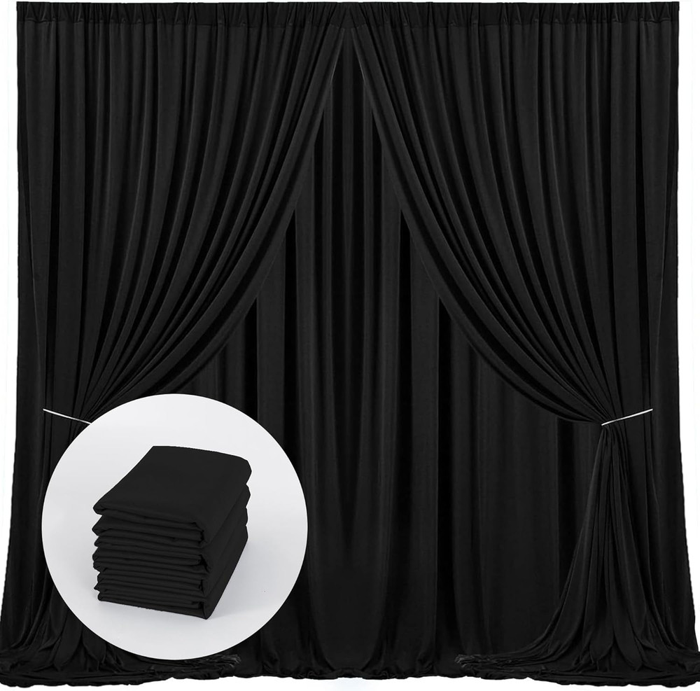 Elegant Black Backdrop Curtain – 4 Panel Photo Drapes for Events 5ft x 10ft