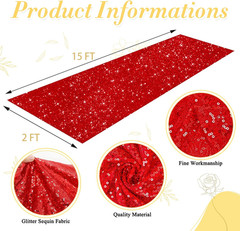 Sequin Aisle Runner Red Carpet for Party 2X15Ft Glitter Wedding Ceremony Floor