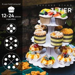 Versatile White Cardboard Cupcake Tower – Perfect for Celebrations & Easy to Use