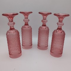 4 Pcs VTG Champagne Flutes, 5 oz Pink Goblet Champagne Glasses, Hobnail Drin..