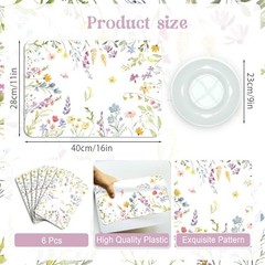 6 Pcs Watercolor Flower Placemats, 11×16 Inch Summer Floral watercolor flower