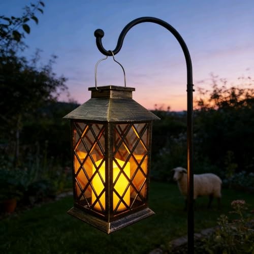 Solar Lanterns Outdoor Hanging Garden Lantern Waterproof LED Flickering 1