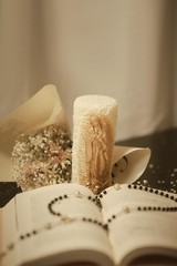 Virgen De Guadalupe Candle Religious Protects Family White Golden Decor 1 PCS