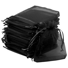 50Pcs 5X7 7X9 9X12Cm Black Sheer Organza Drawstring Gift Bags for Wedding Birthd