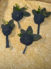 Set Of Four Denim Bridal Wedding Rose Boutonnières For Groomsmen