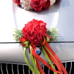 1 Set Artificial Flower Wedding Car Decor Kit Heart-Shaped Wreath Bow Garland