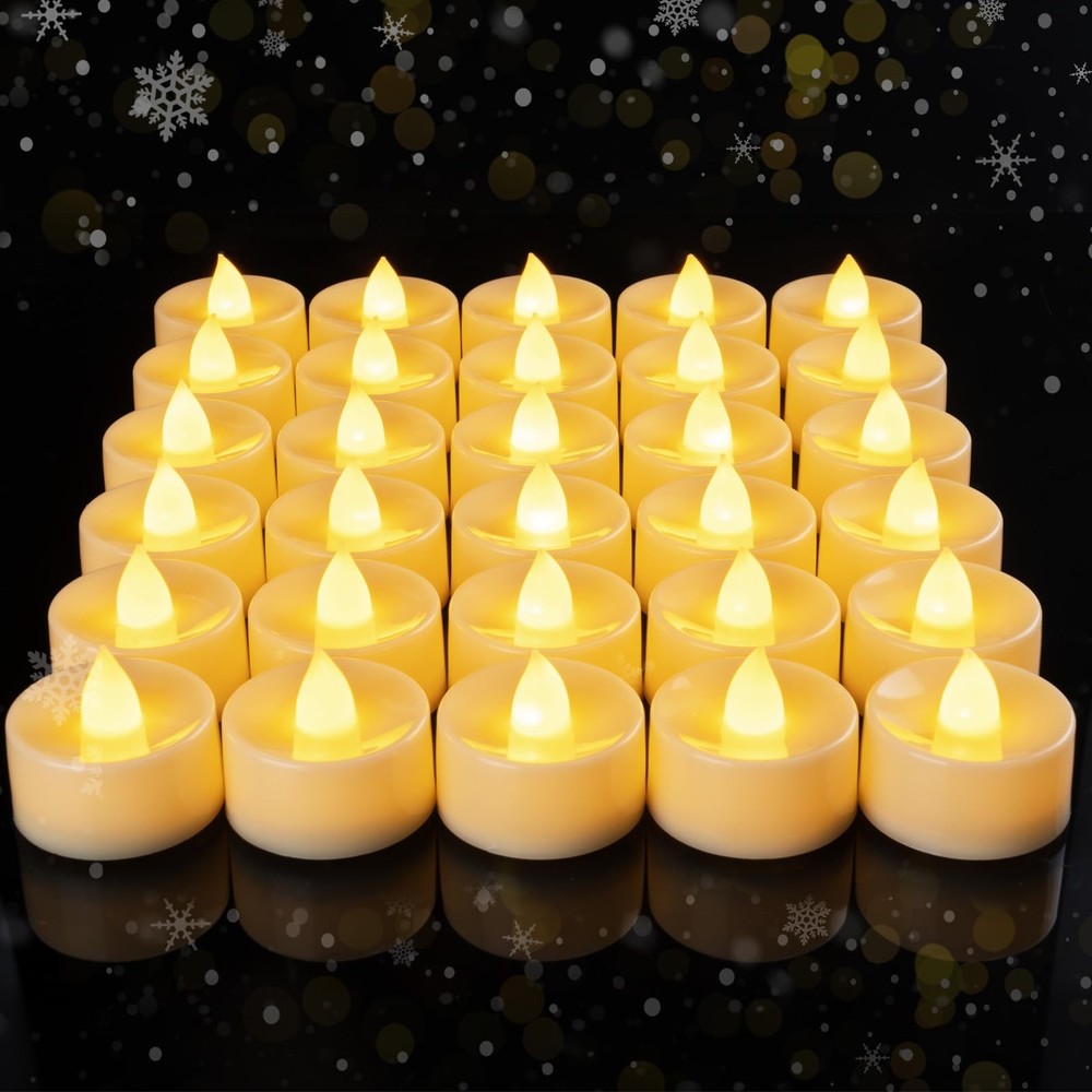 Amagic 50 Pcs Flickering Flameless Tea Lights Battery 50 Pack, Ivory