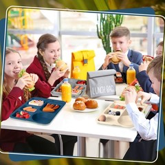 Pinkunn 8 Pcs Large 14 Inch Unbreakable Divided Plates For Kids Adults Wheat
