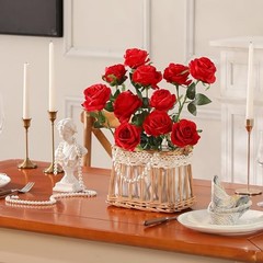 Fake Roses Artificial Flowers – Fake Artificial Roses Silk Flowers 10 Pcs Red