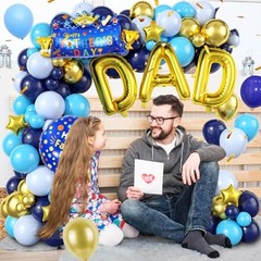 Father’s Day Balloon Arch, Navy Blue Metallic Gold Light Blue Balloon Garland
