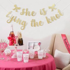 She is Tying The Knot Banner – Bridal Shower Gold