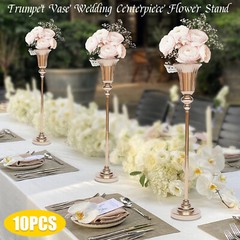10PCS Vintage Trumpet Vase Wedding Centerpiece Metal Flower Stand Floral Decor