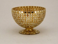 Compote Bowl Vase Gold Mosaic on Glass Centrpiece 6″D 4.5″H Set/2 FREE SHIPPING