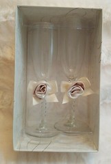 Lillian Rose Wedding Toasting Flutes Champagne Glasses Pink/Ivory Satin Rose NIB