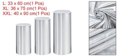 Set of 3 Cylinder Spandex Stand Covers, Silver Tone, Foil Fabric-Large