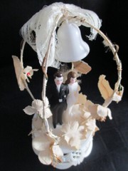 Vintage 1950s Wedding Cake Topper Bride and Groom Figurine under Arbor Stand
