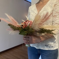Bridal Wedding Bouquet Hand made Budget Friendly Faux Flowers White Pink Green