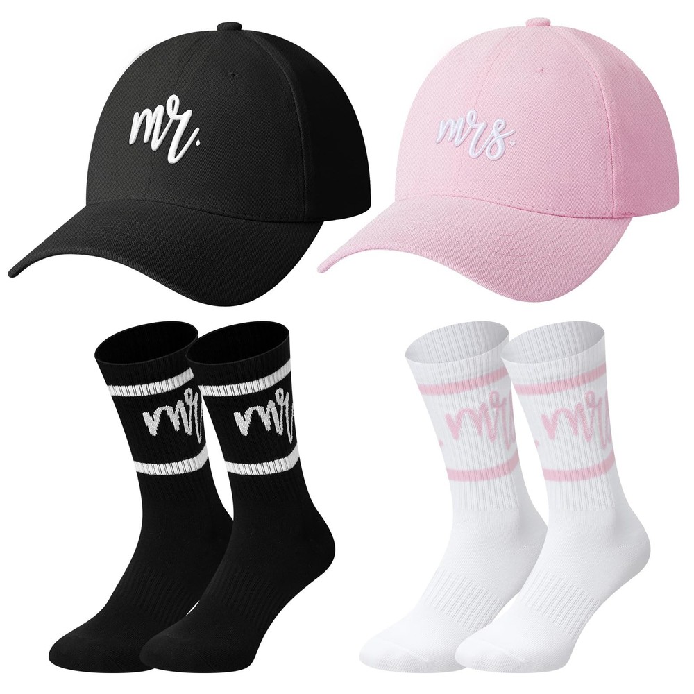 Eurzom 5 Pcs Mr and Mrs Gifts Embroidered Baseball Caps Mr and Mrs Crew Socks…