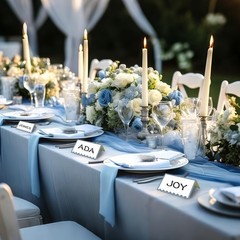 150 PCS Dusty Blue Place Cards 2×3.5 Inch Scalloped Tent Name Table Setting