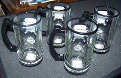 4 pc Team Groom handled clear glass tankard set Best Man Groomsman mugs