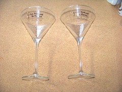 Eat Drink and Be Married stem glass set 7-7/8″ tall 4-3/4″ Wedding his & hers