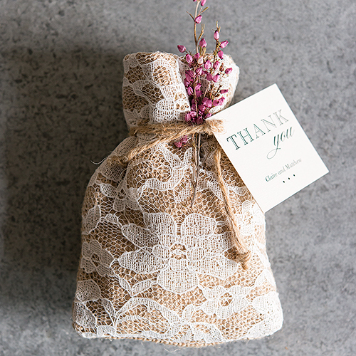 Rustic Chic Burlap and Lace Favor Bag Wedding Engagement Shower Party Gift Jute