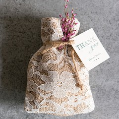 Rustic Chic Burlap and Lace Favor Bag Wedding Engagement Shower Party Gift Jute