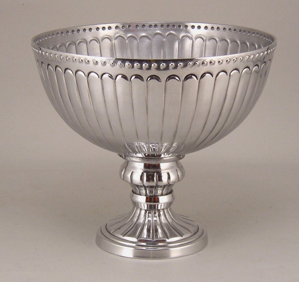 Compote Bowl Vase Polished Aluminum Fluted Pedestal 10″Dia 8.75″High