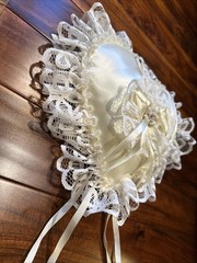 Ring Bearer Pillow Heart Lace Satin Ribbon Ceramic Flower Floral w/ Box