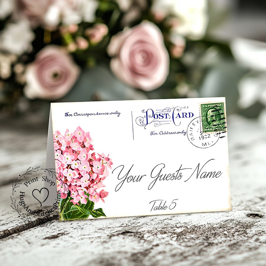 HYDRANGEA POSTCARD TENT STYLE WEDDING PLACE CARDS or TABLE CARDS #540