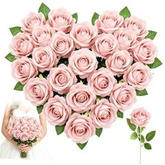 24PCS 20‘’ Pink Artificial Roses Flowers with 24pcs Pink Artificial Flowers
