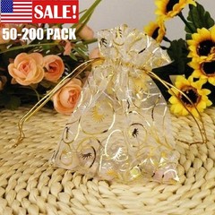 200× Organza Bag Tulle Drawstring Packaging Display Jewelry Pouches Wedding Gift