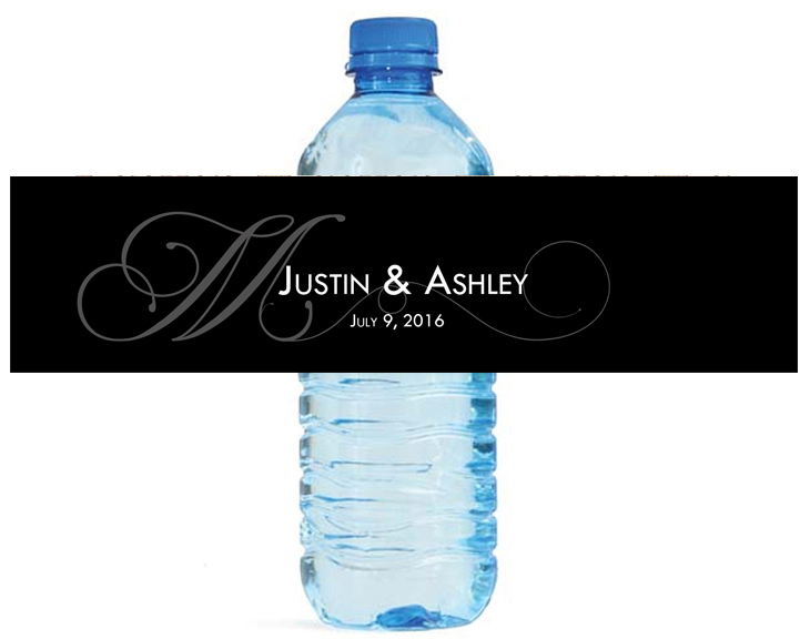 100 Black Monogram Wedding Anniversary Engagement Party Water Bottle labels