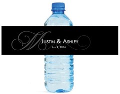 100 Black Monogram Wedding Anniversary Engagement Party Water Bottle labels