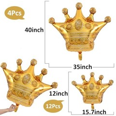 16Pcs Crown Balloons, Large Gold Crown Mylar Foil Balloon for Birthday Wedding
