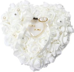 Wedding Ring Pillow, Irovy Ring Bearer Holder Pillows Heart Shape Rose Lace C…