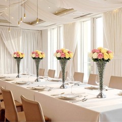 4PCS Silver Crystal Vases, 20in Tall Metal-Base Floral Centerpieces for Events