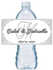 50 PERSONALIZED SILVER MONOGRAM WEDDING WATER BOTTLE LABELS Waterproof