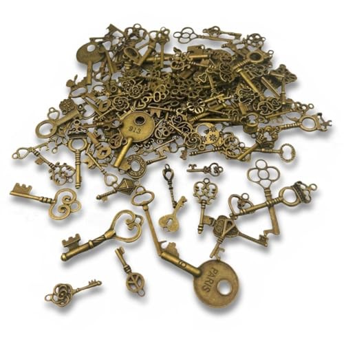 150 Pcs Vintage Skeleton Key Set Charms DIY Pendant for Jewelry Antique bronze
