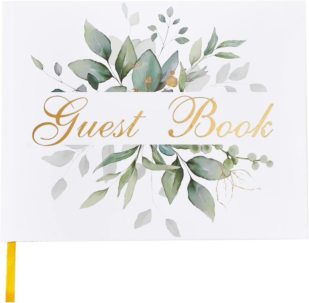 Wedding Guest Book 7”x9”- Eucalyptus Sage Gold Foil Surrounding