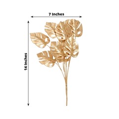 4 Gold Metallic Artificial Monstera Leaves Bushes Party Decorations