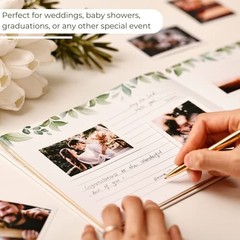 Gold Foil Wedding Guest Book 7 x 9 inches, Pen & Table Sign Included, Greenery