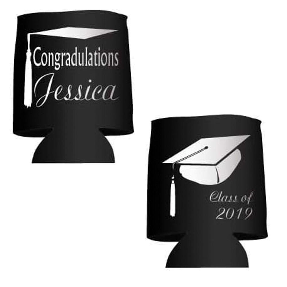 Custom Graduation Can Cooler- Congratulations Custom Name and Class Year (Black)