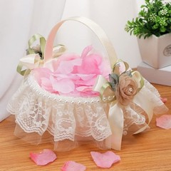 2 PCS White Wedding Flower Girl Baskets Cute Handle Wedding Decoration