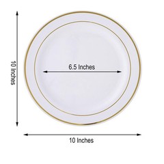 10 pcs Plastic WHITE with Gold Rim 10.25″ PLATES Disposable Party Wedding SALE